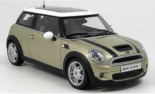 Mini Cooper S 1/18 Autoart beige bandes zwarts 2006 modelauto