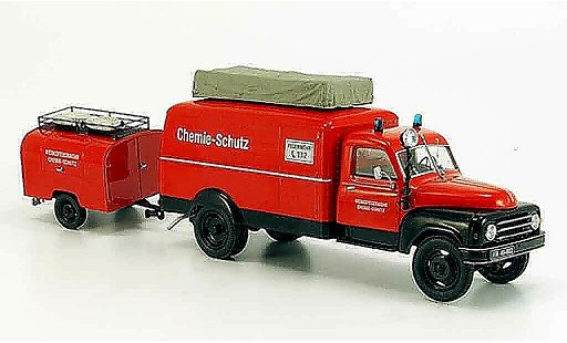 Hanomag L28 Kastenwagen 1/43 Schuco Bestelwagen avec TSA Anhanger pompier modelauto
