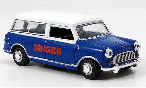 Austin Mini Van utilitaire 1/43 Oxford Traveller blauw wit Singer modelauto