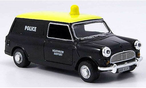 Austin Mini Van police 1/43 Oxford zwart geel politie Heathrow Politie modelauto