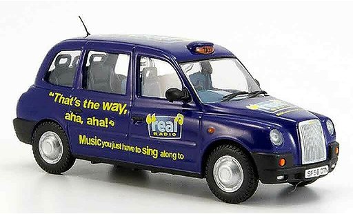 Austin TX4 taxi 1/43 Oxford blauw Real Radio modelauto