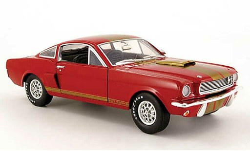 Shelby GT 350 1966 1/18 Shelby Collectibles h rood avec bandes or hertz modelauto
