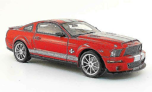 Shelby GT 500 2008 1/18 Shelby Collectibles kr rood avec bandes grijss modelauto