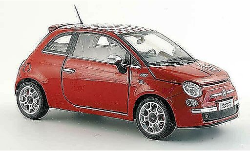 Fiat 500 Sport 1/18 Norev no.5 rood met wit-rood-geblokt dak 2007 modelauto