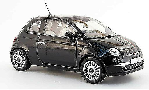 Fiat 500 Base 1/18 Mondo Motors zwart met groen-wit-roodem strepen 2007 modelauto