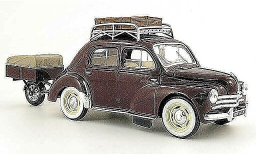 Renault 4CV Base 1/18 Solido rood nationale 7 met einrad-anhenger 1954 modelauto