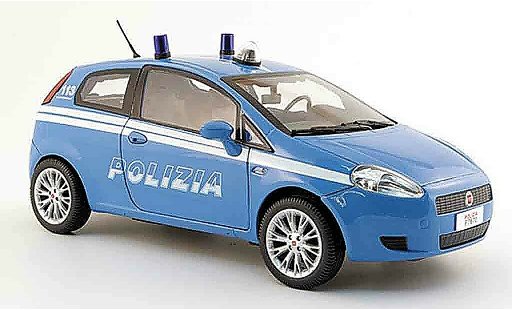 Fiat Grande Punto Berlina 1/18 Mondo Motors politie polizia blauw politie italien modelauto