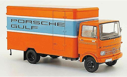 Mercedes LP 608 Kastenwagen 1/43 Schuco Bestelwagen oranje blauw Gulf modelauto