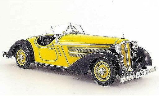 Audi 225 roadster 1/18 CMC front zwart/geel 1935 modelauto