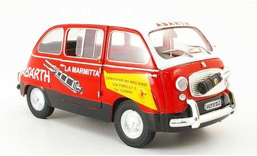 Fiat 600 Multipla 1/18 Mini Miniera abarth service rood/wit modelauto