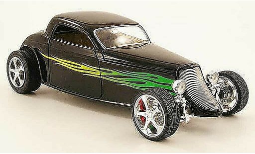 Ford 1933 Coupe 1/18 Yat Ming zwart met Flammendekor modelauto