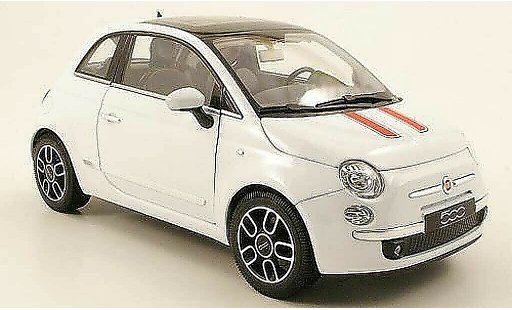Fiat 500 Base 1/18 Welly wit deux bandes rood 2007 modelauto