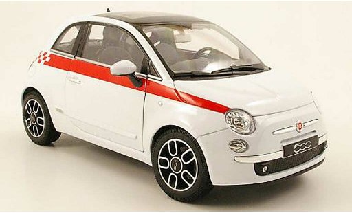 Fiat 500 Base 1/18 Welly wit bandes rood 2007 modelauto