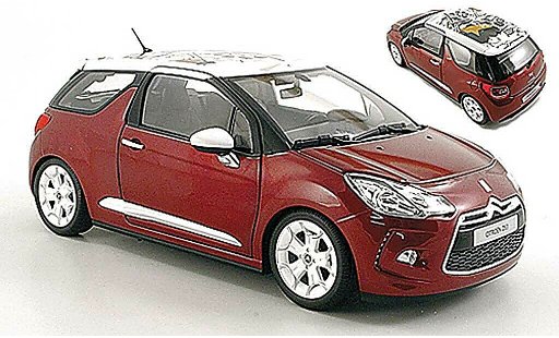 DS Automobiles DS3 Berline 1/18 Norev Sanguine rood met wit dak 2010 modelauto