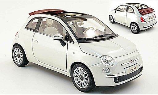 Fiat 500 Cabrio 1/18 Norev wit/rood 2009 modelauto