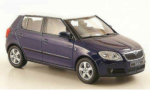 Skoda Fabia II 1/43 Abrex blauw avec witem dak 2006 modelauto