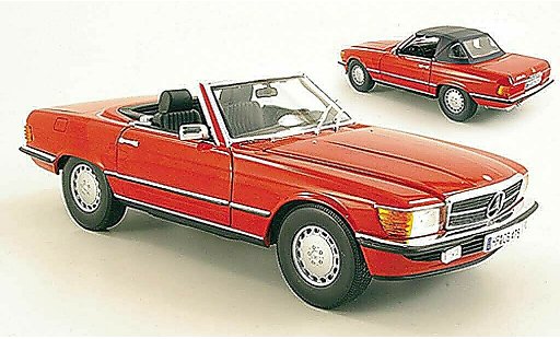 Mercedes 300 Base 1/18 Norev SL (R107) rood 1985 modelauto