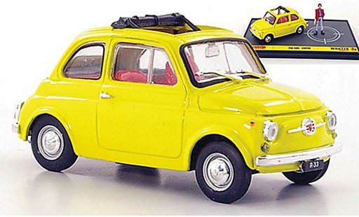 Fiat 500 Classique 1/43 Brumm geel Lupin ''Wante- Lupin the 3rd'' modelauto