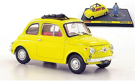 Fiat 500 Classique 1/43 Brumm geel Goemon ''Wante- Lupin the 3rd'' modelauto