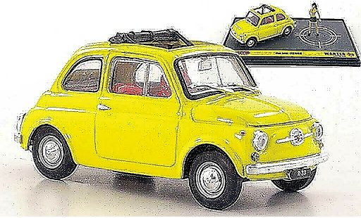 Fiat 500 Classique 1/43 Brumm geel Fujiko ''Wante- Lupin the 3rd'' modelauto