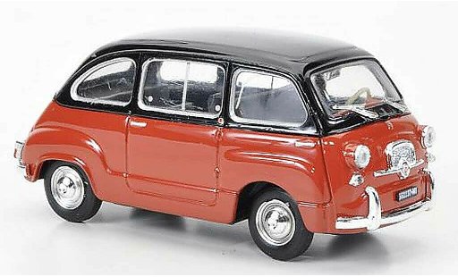 Fiat 600 Multipla 1/43 Brumm D oranje/zwart 1960 modelauto