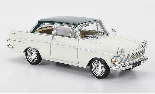 Opel Rekord P2 1/43 Hachette PII wit/groen (ohne Magazin) 1960 modelauto