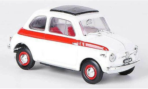 Fiat 500 Sport 1/43 Brumm wit/rood Schiebedak gesloten 1959 modelauto