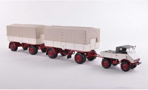 Mercedes Unimog 401-404 1/43 Minichamps 401 avec deux laadbaknanhanger beige/rood 1951 modelauto