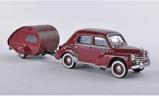 Renault 4CV Base 1/43 Eligor avec caravane Ailette zwart-rood modelauto