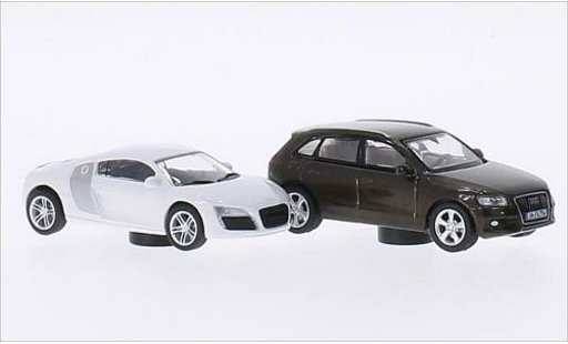 Audi R8 coupe 1/87 Schuco wit/grijs + Q5 bruin modelauto