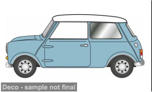 Modelauto Austin Mini berline blauw/wit 1/76 Oxford