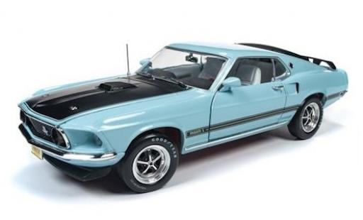 Modelauto Ford Mustang Mach 1 blauw/zwart 1969 1/18 Auto World