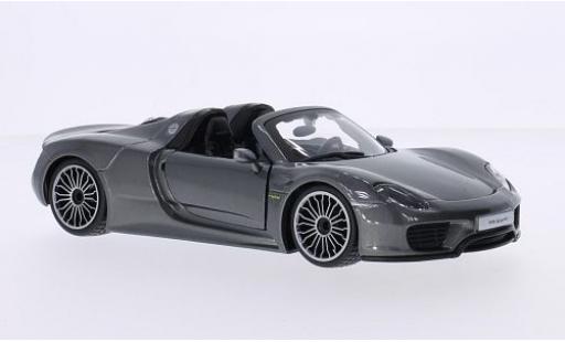 Modelauto Porsche 918 Base Spyder metallic grijs Targadak ougroen 1/24 Burago