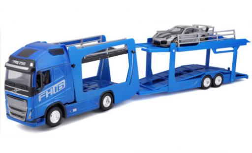 Modelauto Porsche 911 GT2 RS Volvo FH16 GL 750 XXL blauw/Dekor Autotransporter inklusive Porsche 911 1/43 Burago