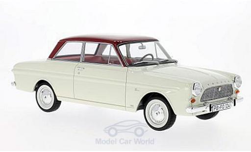 Modelauto Ford Taunus 12M (P4) Sedan wit/rood 1965 1/18 BoS Models