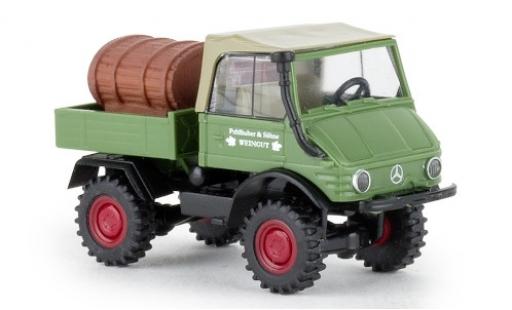 Modelauto Mercedes Unimog 406-425 421 Weingut Palhuber 1966 plateforme avec Weinfass 1/87 Brekina