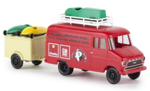 Modelauto Opel Blitz Type A bestelwagen Schweizer Seifenkisten Derby 1966 met Anh. en Seifenkisten 1/87 Brekina