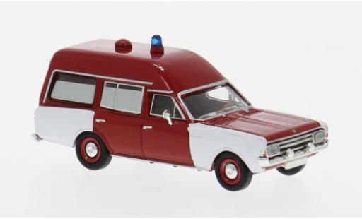 Modelauto Opel Rekord C KTW rood/wit Brandweer 1968 1/87 Brekina