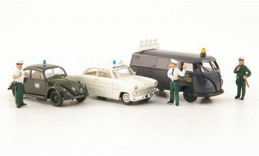 Modelauto Volkswagen T1 Base Set 3er-Set: Schwerlast-Begleitung - bestelwagen K&Atilde;&curren;fer + Ford 12M sowie 3 Figuren 1/87 Brekina