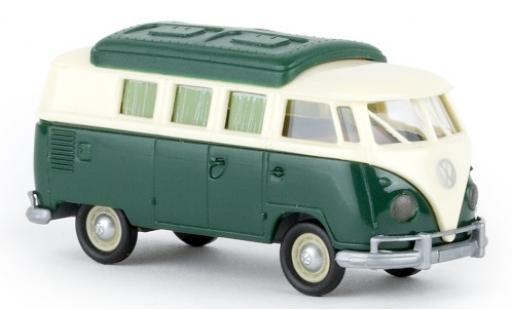 Modelauto Volkswagen T1 B Camper beige/groen 1960 avec Dormobildak 1/87 Brekina