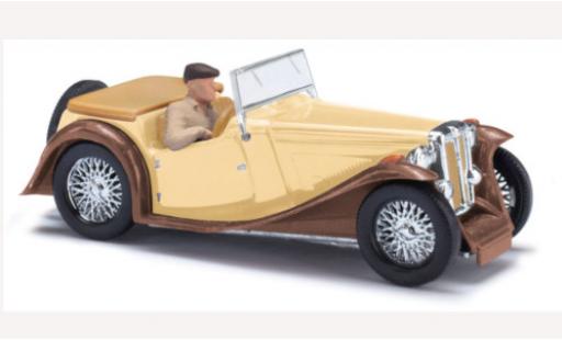 Modelauto MG Midget Base TC beige/bruin 1968 met Figur 1/87 Busch