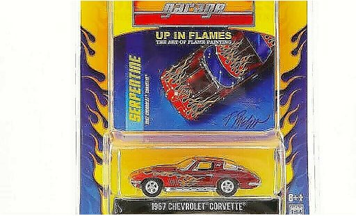 Chevrolet Corvette Coupe 1/64 Greenlight C2 rood met Flammendekor 1967 modelauto