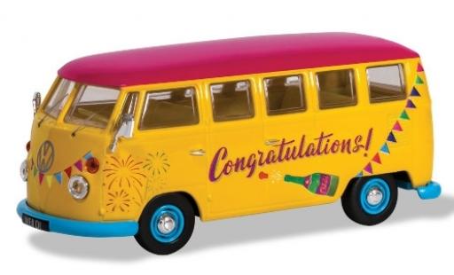 Modelauto Volkswagen T1 Base Camper geel/Dekor RHD Congratulations 1/43 Corgi