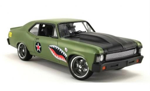 Modelauto Chevrolet Nova tuning Street Fighter olijfgroen/Dekor Warhawk 1970 1/18 GMP