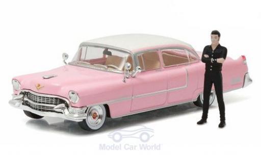 Modelauto Cadillac Fleetwood Series 60 roze/wit Bullitt 1955 met Elvis Figur 1/64 Greenlight