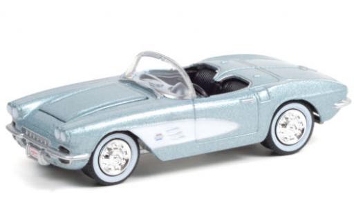 Modelauto Chevrolet Corvette Convertible 283/315 (C1) metallic blauw/wit 1961 1/64 Greenlight