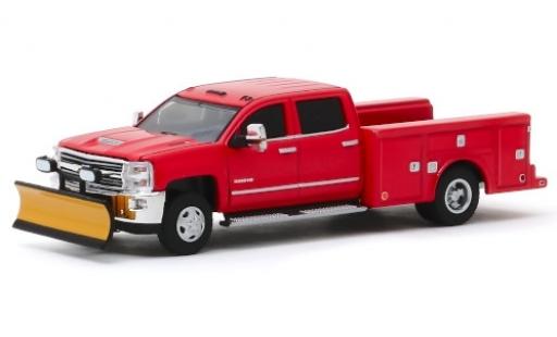 Modelauto Chevrolet Silverado pickup 3500HD rood 2018 avec Chasse-neige 1/64 Greenlight