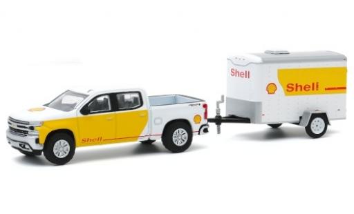 Modelauto Chevrolet Silverado pickup wit/Dekor S 2019 avec Einsachs-remorque 1/64 Greenlight
