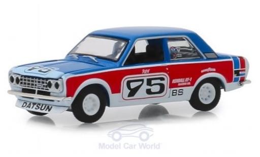 Modelauto Datsun 510 Sedan blauw/rood 1973 1/64 Greenlight