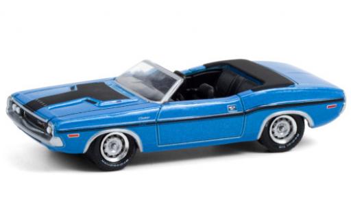 Modelauto Dodge Challenger Cabriolet R/T HEMI metallic blauw/mat-zwart 1970 1/64 Greenlight